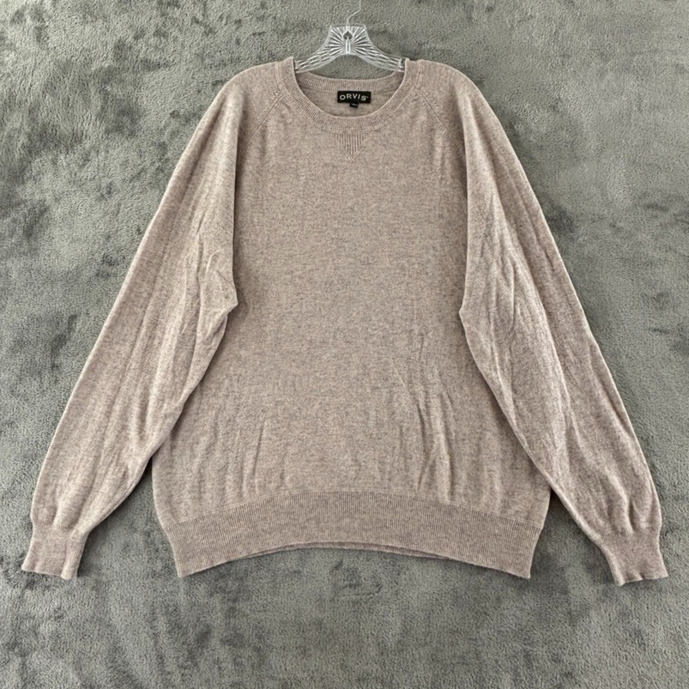 Orvis Wool Cashmere Blend Crew Neck Sweater Mens XL Beige Knit Relaxed Pullover